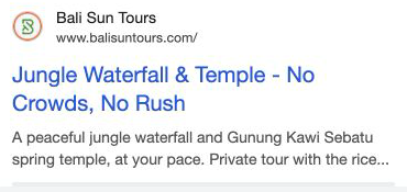 Bali Sun Tours Jungle Waterfall and Temple Google hirdetés